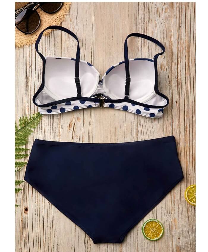 Twist Front Polka Dot Navy Swimwear Bra and Panty